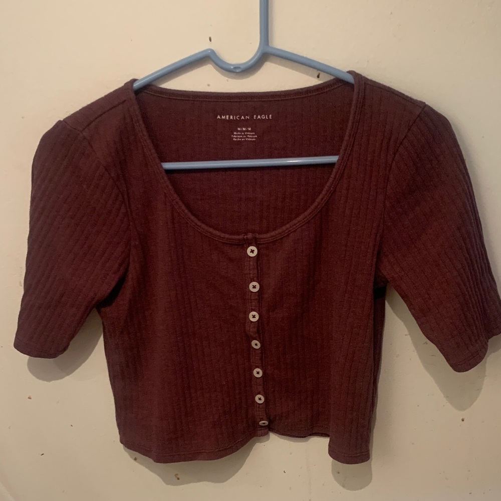 American Eagle Outfitters Purple Ribbed Material Crop Top SZ M - Picture 1 of 5